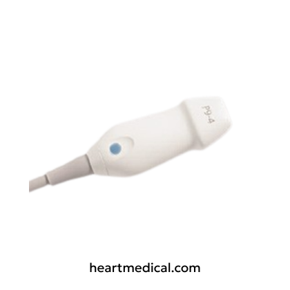 “Siemens P9-4 phased array ultrasound transducer by Siemens Healthineers designed for cardiac and abdominal imaging applications.”