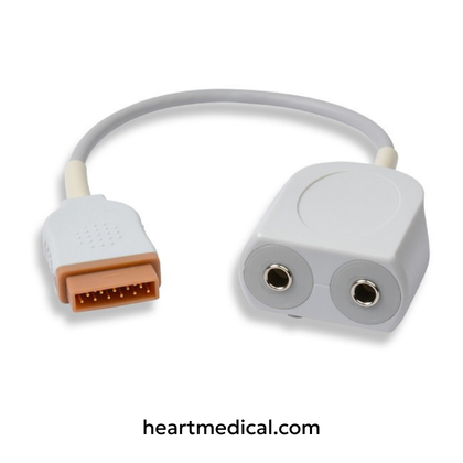 Marquette compatible YSI 400 temperature adapter with dual female mono plug connectors for patient monitoring