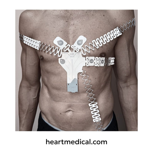EXG 12-Lead Wearable ECG fully applied to patient chest with limb and precordial leads