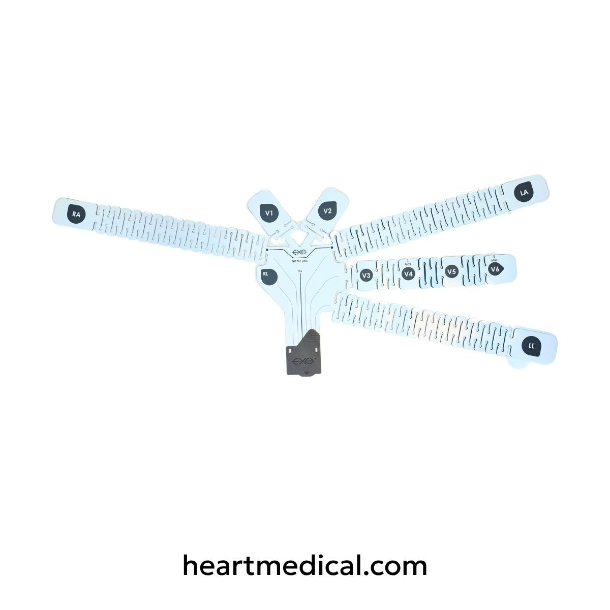 EXG 12-Lead Wearable ECG electrode array flat view with universal adapter port
