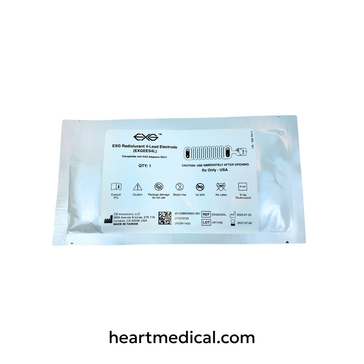 EXG Radiolucent 4-Lead Electrode (EXGEES4L) sterile packaging