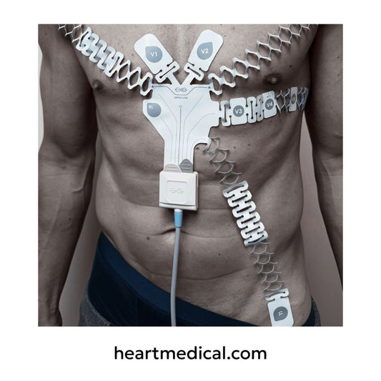 EXG 12-Lead Wearable ECG applied to torso with limb extensions and adapter connected