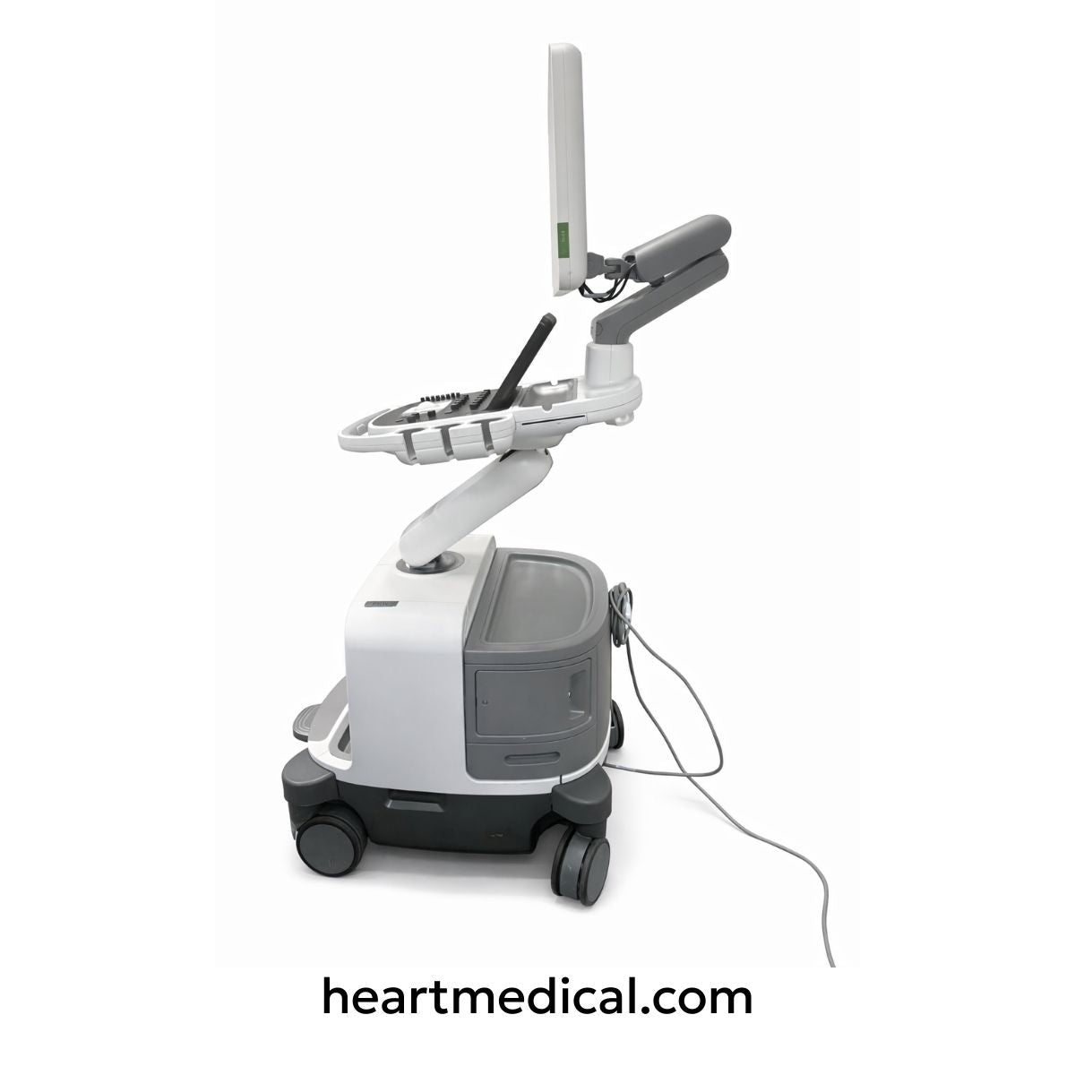 Philips EPIQ Elite ultrasound system side view showing adjustable monitor arm and console design